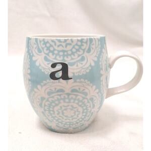 Anthropologie Homegrown Cup Light Blue Paisely Letter A Initial Tea Coffee Mug